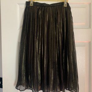 Shimmery Metallic Gold Pleated Midi Skirt Size 10